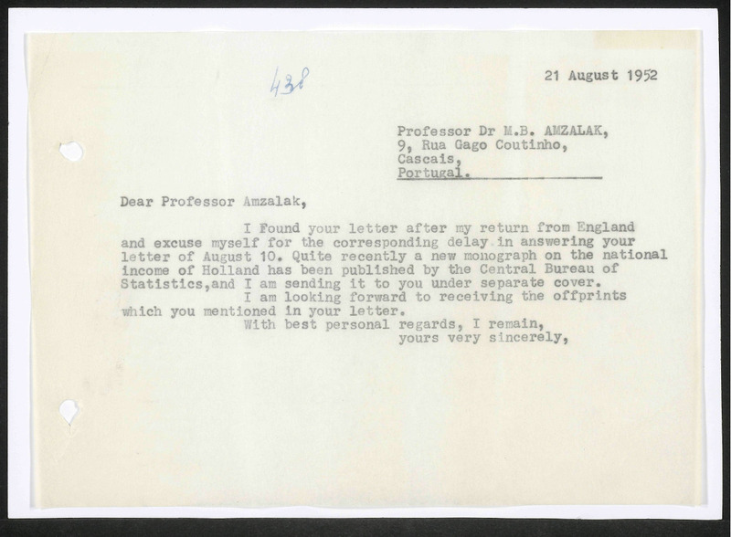 Letter to M.B. Amzalak