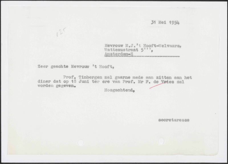 Letter to M.J. 't Hooft - Welvaars
