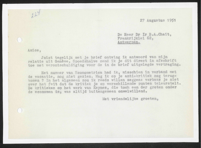 Letter to B.A. Chait