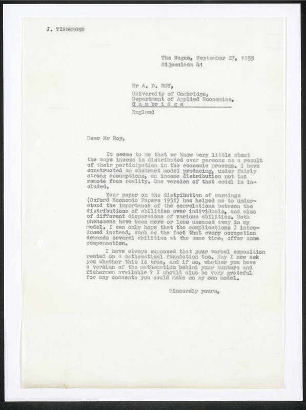 Letter to A.D. Roy