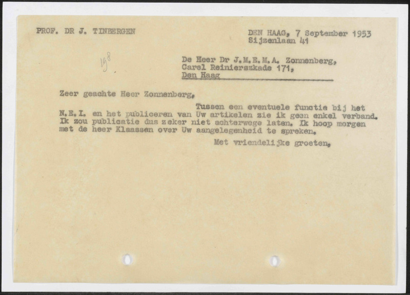 Letter to J.M.E.M.A. Zonnenberg
