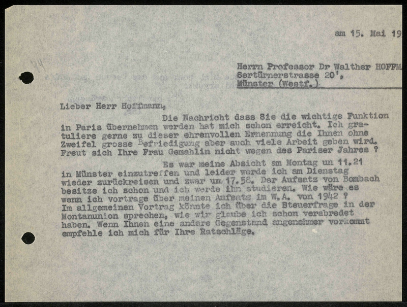 Letter to Walther Hoffmann