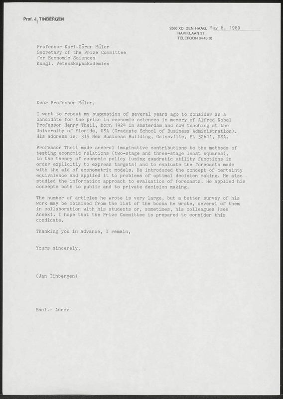Letter to Karl-Göran Mäler