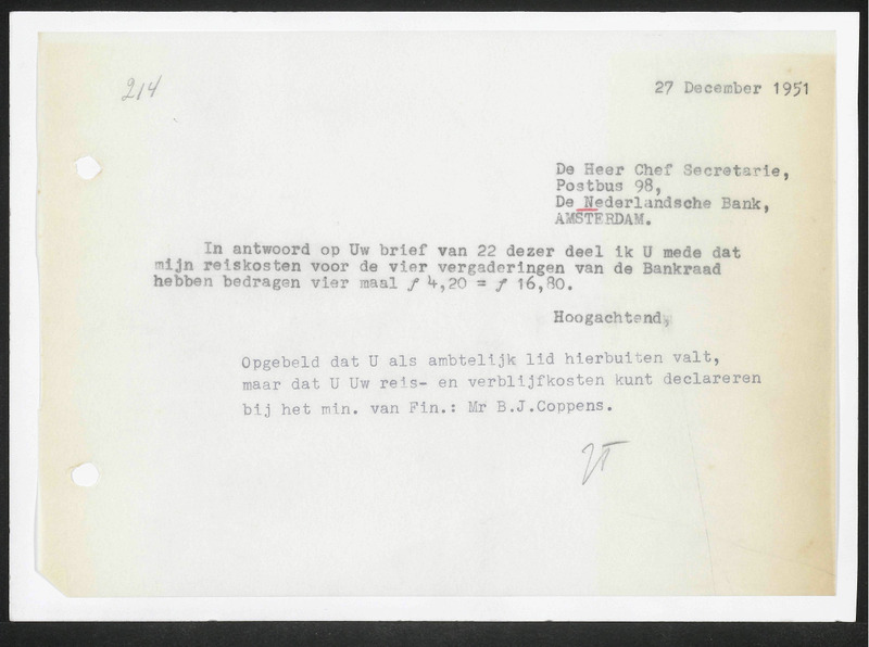 Letter to De Nederlandsche Bank