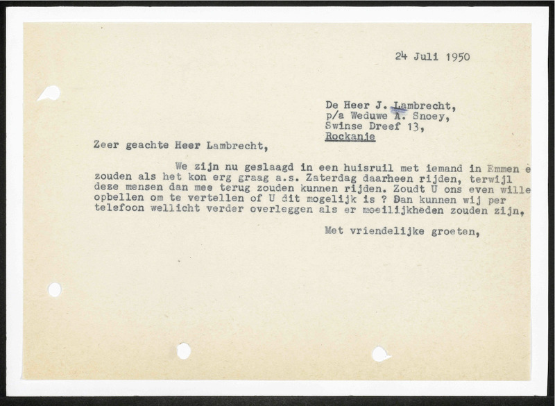 Letter to H.W. Lambers