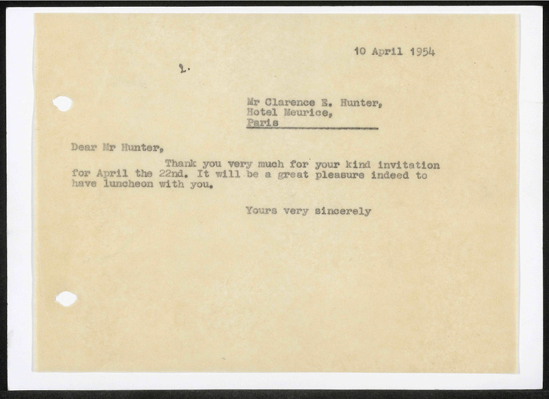 Letter to C.E. Hunter