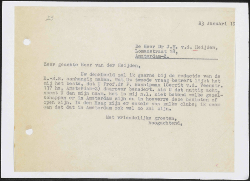 Letter to J.M. v.d. Heijden