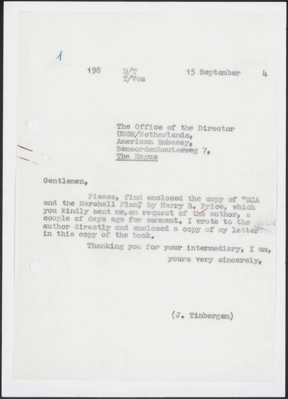 Letter to Embassy of the United Stated of America, Den Haag