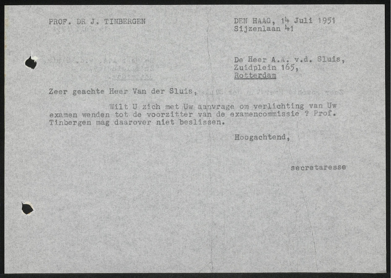 Letter to A.A. van der Sluis