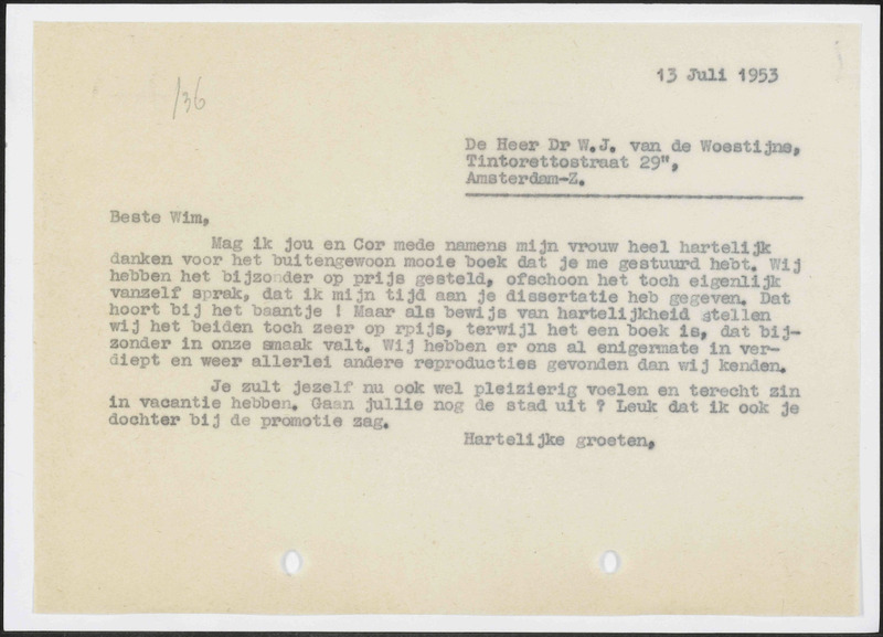 Letter to W.J. van de Woestijne