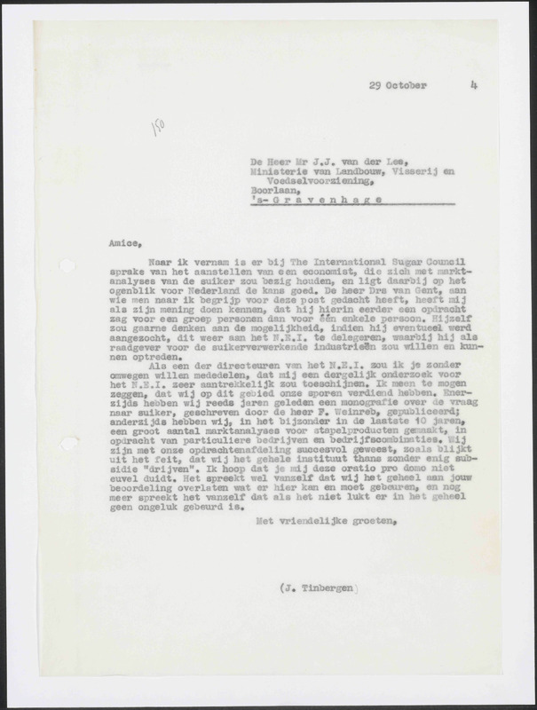 Letter to J.J. van der Lee
