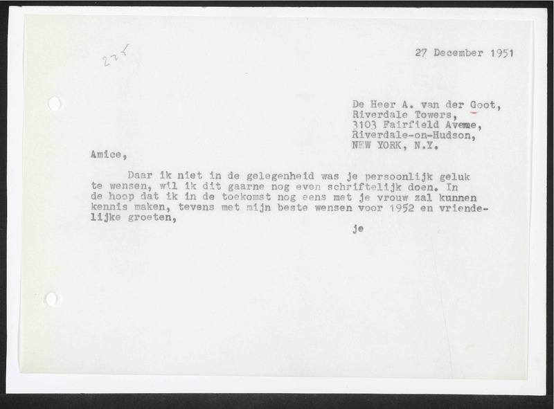 Letter to A. van der Goot