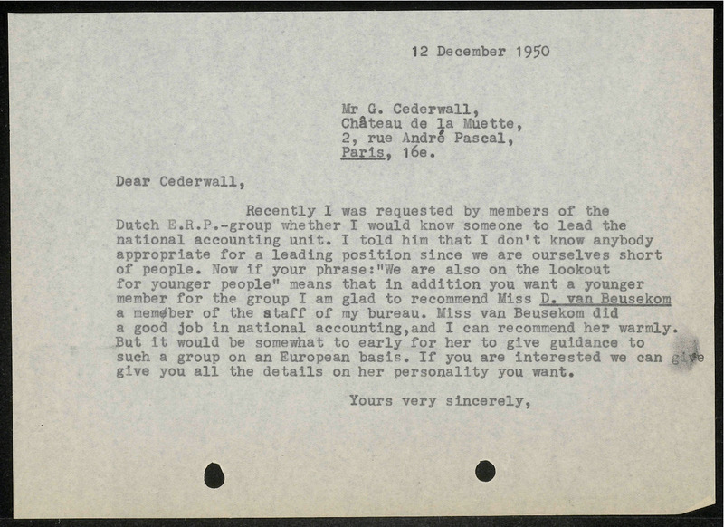 Letter to G. Cederwall