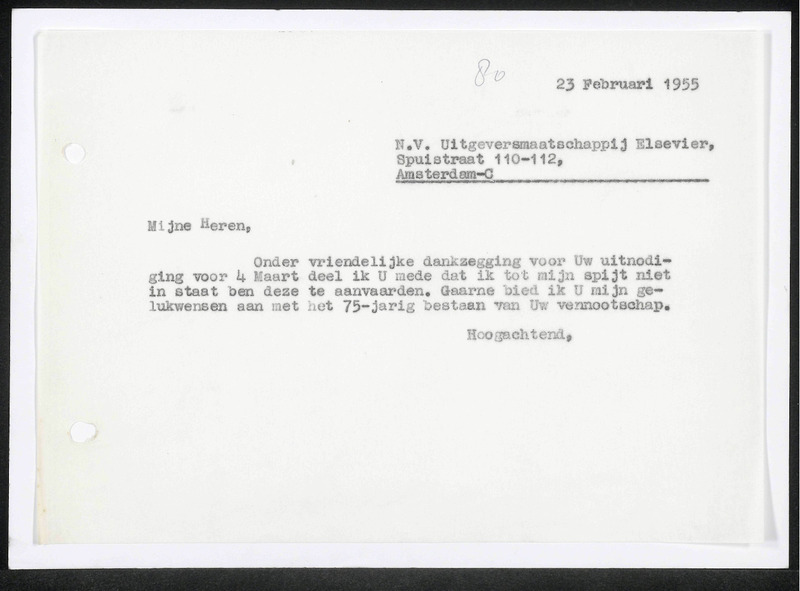 Letter to N.V. Uitgevers-maatschappij Elsevier