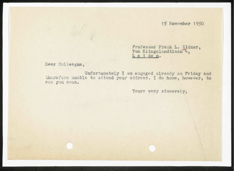 Letter to F.L. Kidner