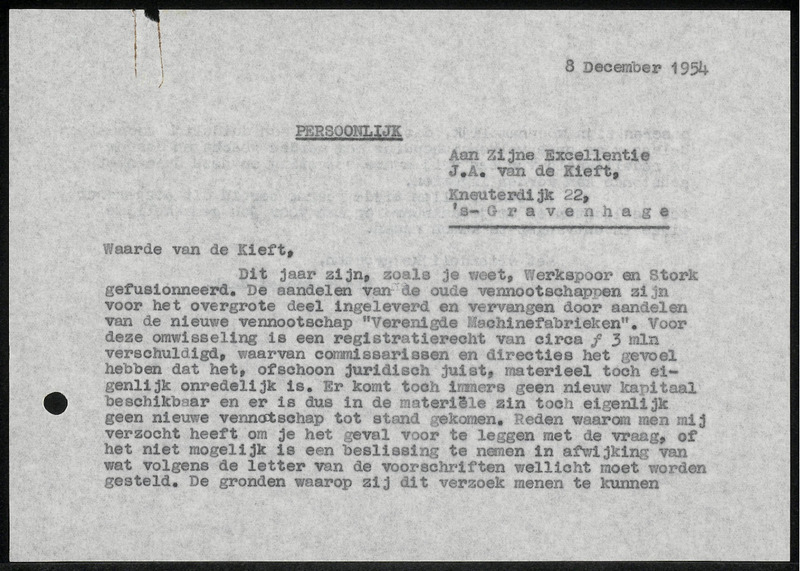 Letter to J. van de Kieft