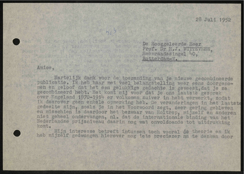 Letter to H.J. Witteveen