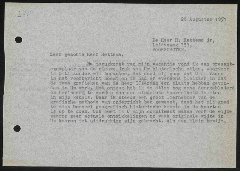Letter to H. Hettema jr.