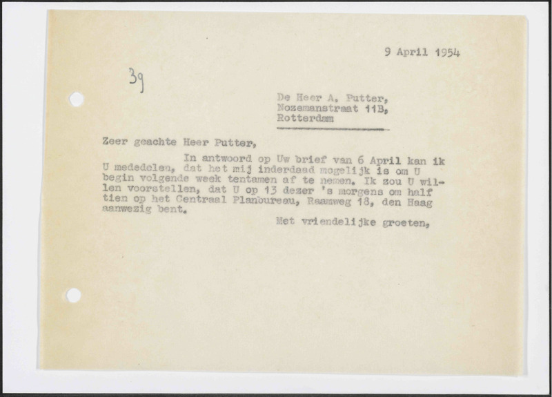 Letter to A. Putter