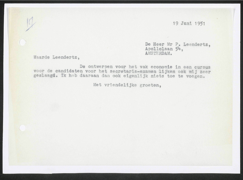 Letter to W. Leendertz