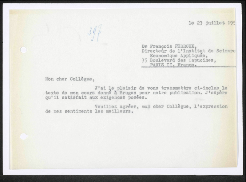 Letter to F. Perroux