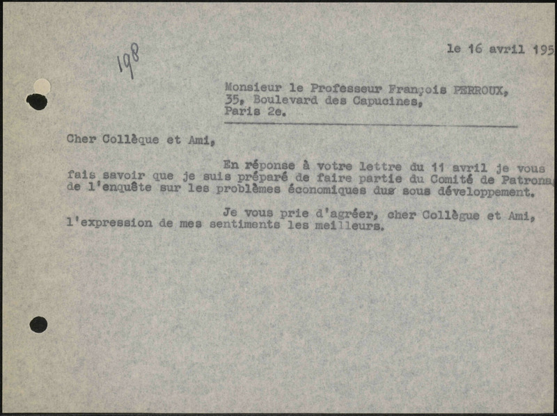 Letter to F. Perroux
