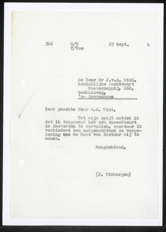 Letter to J. van der Wiel