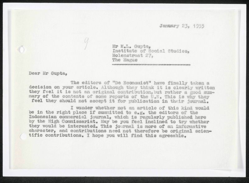 Letter to M.L. Gupta