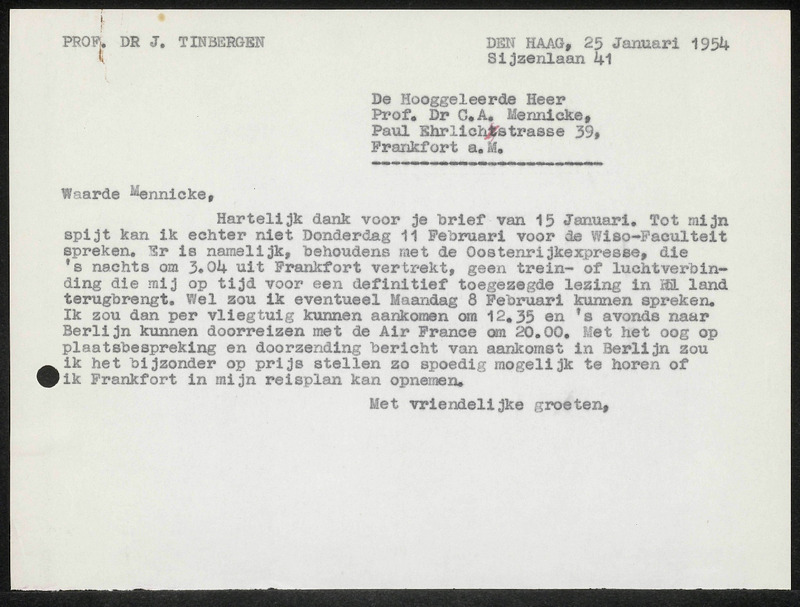 Letter to C.A. Mennicke