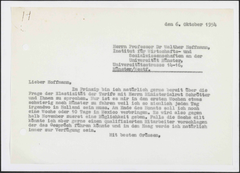 Letter to Walther Hoffmann