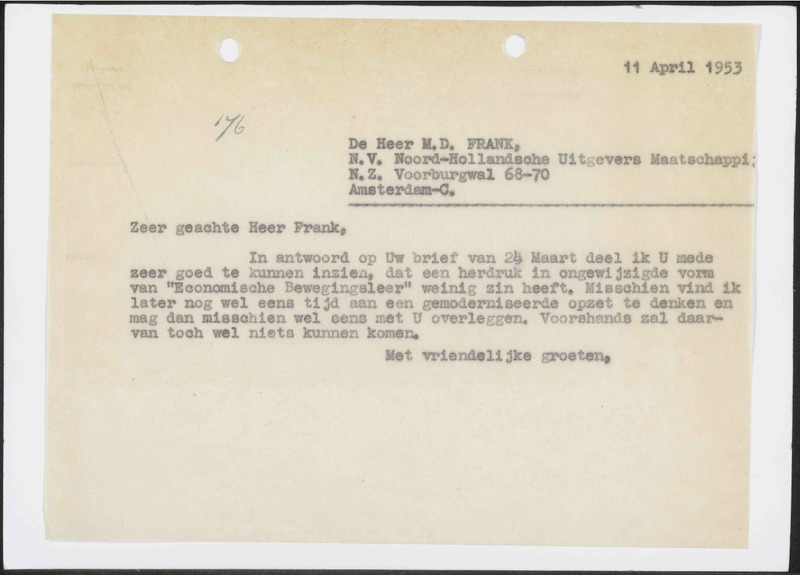 Letter to M.D. Frank