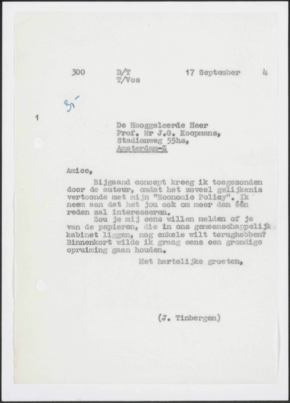Letter to J.G. Koopmans