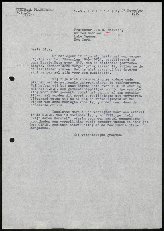 Letter to J.B.D. Derksen
