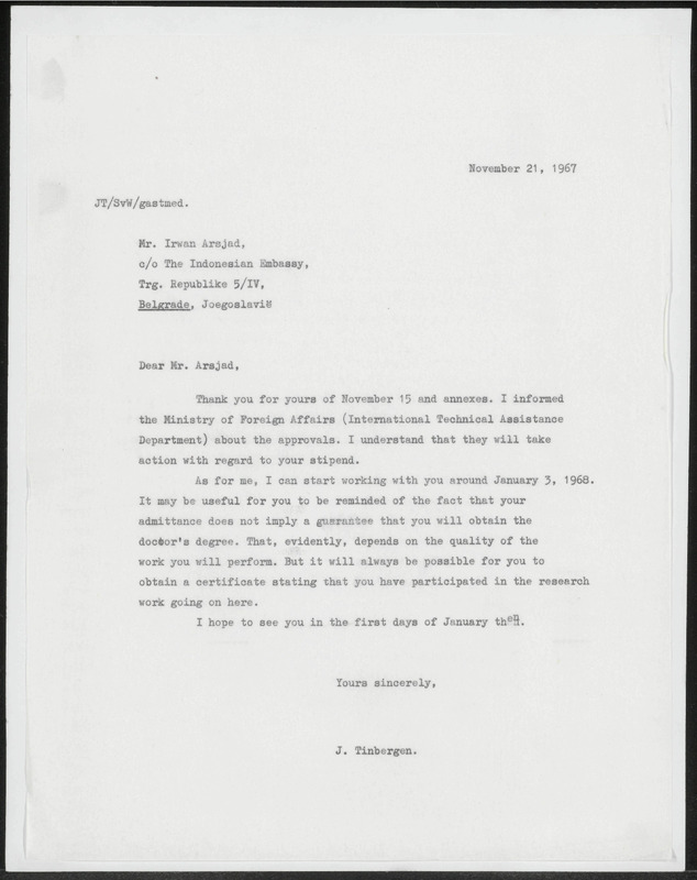 Letter to Irwan Arsjad